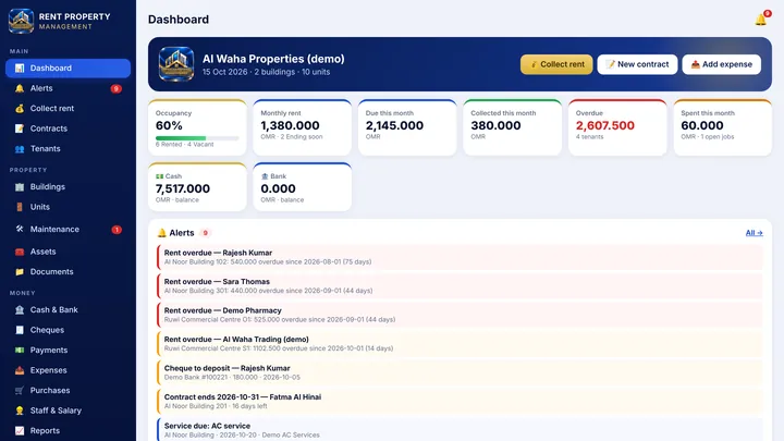 RENT PRO screen, demo data